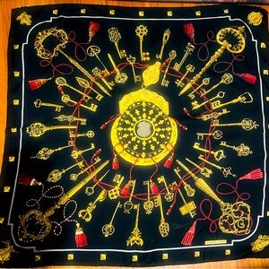 Hermes Scarf Carre 90 "LES CLES" Black Silk Scarf